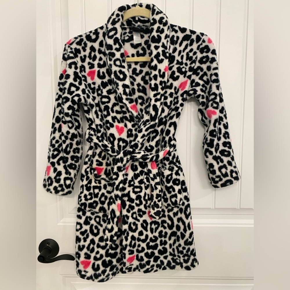 Girls size 7/8 leopard print with hearts robe .